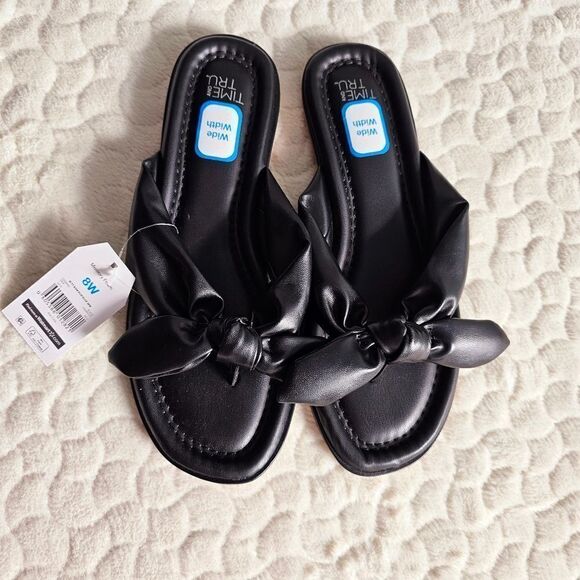 New Time and Tru bow sandals black 8W 8 wide - Picture 3 of 3